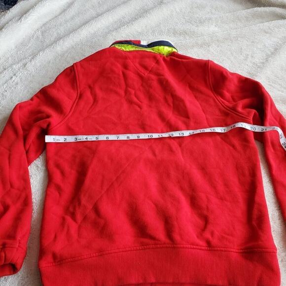 Tommy Hilfiger Red Quarter Zip Yellow Neon Wind Hoodie Athletic‎ Sweater Men XS - Picture 7 of 7
